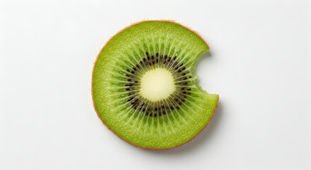 Half Eaten Kiwi Slice Isolated on White Background Top View
