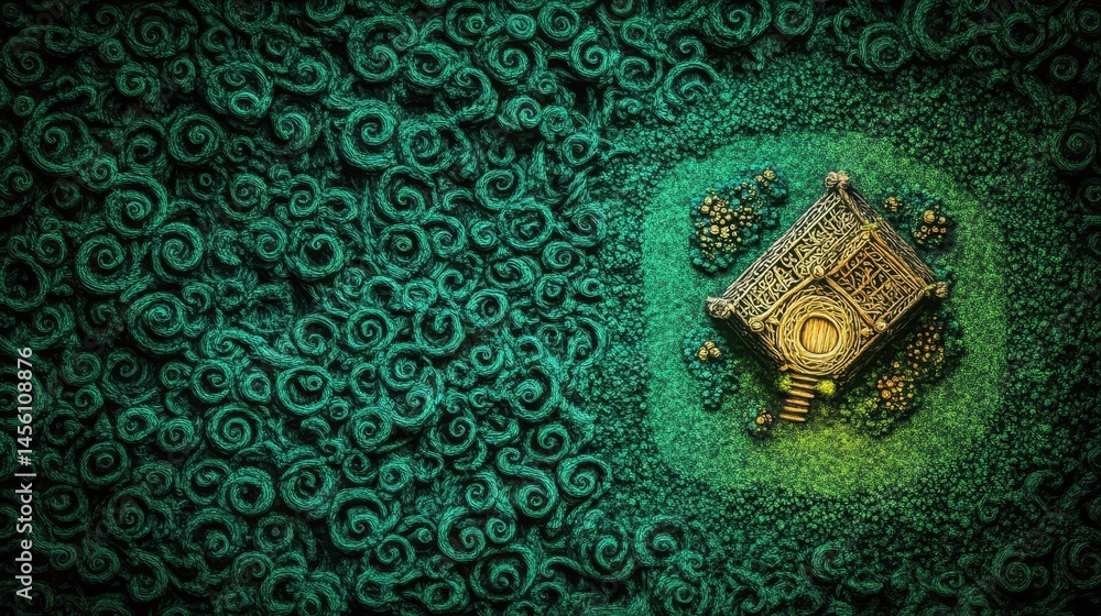 Poster emerald maze with golden structure texture detailed background pattern organic shape abstract dark w