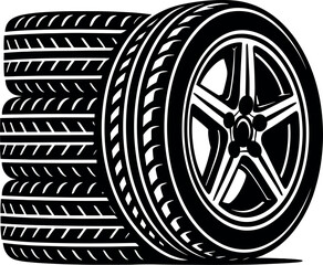 Stacked Wheels vector black silhouette print design