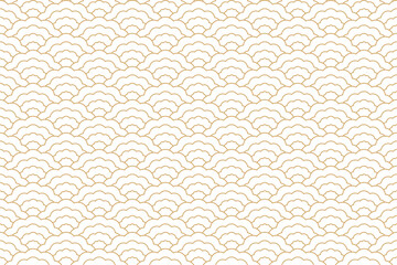 Elegant, seamless Art Nouveau seamless pattern with scallop shape and gold line in wave form. Vector illustration.