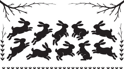 Bunny family silhouette ideal for spring Easter and animal themes