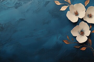 Delicate white flowers on textured navy blue background