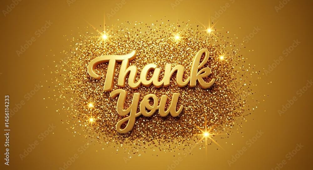 Fototapete golden shimmer effect background with thank you text and glittering bokeh light. abstract festive ba