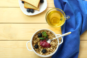 Tasty health breakfast with honey cream