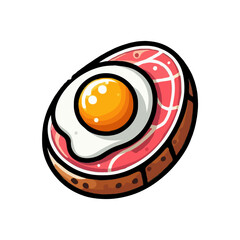 Fried Egg and Meat on Toast Illustration
