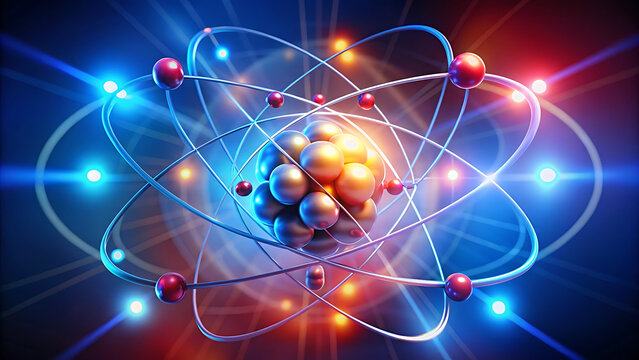 3D Illustration of Atomic Particle Representing Physics and Scientific Research