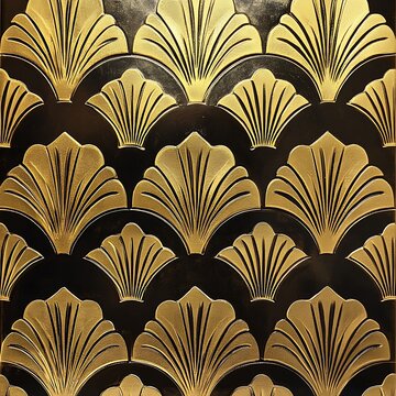 Fototapeta Golden Pattern: A striking pattern with repeating gold and black motifs exudes opulence and elegance, creating a rich texture suitable for luxury decor, interior design, or decorative elements.
