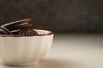 Delicious chocolate cookies nestled in a charming bowl for dessert time