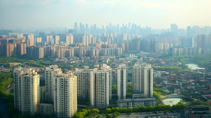 Naklejka premium Expansive Urban Panorama: Dense Apartment Blocks in a Developing Cityscape