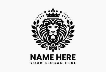 Polygonal lion head crowned with geometric lotus flowers, modern vector logo for Asian-inspired brands and spas  