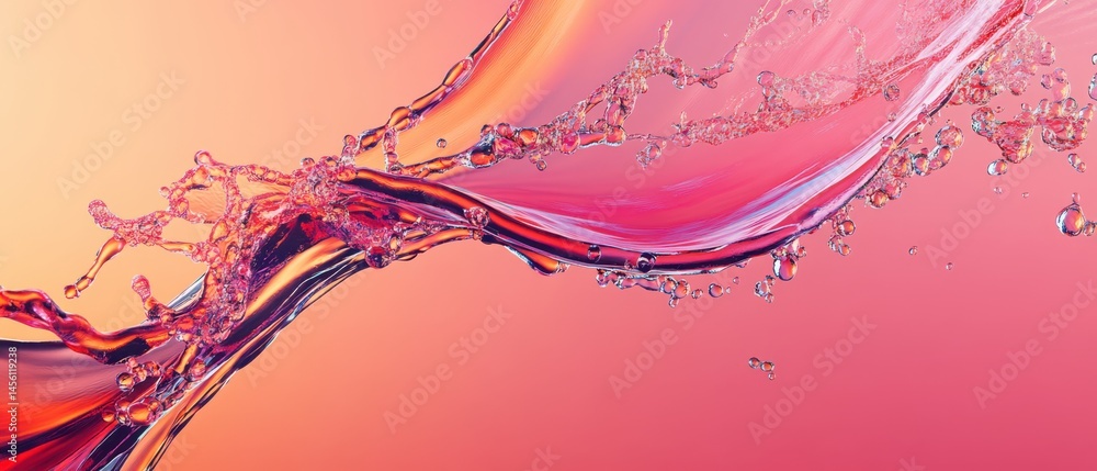Aufkleber abstract pink liquid splash with bubbles and wave motion on gradient background concept of refreshme