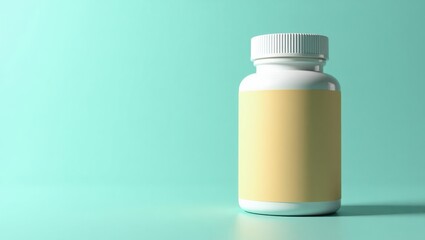 White bottle. White pill bottle with blank label on turquoise backgrou