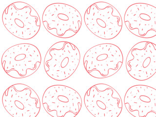 Seamless pattern with donuts and sprinkles in pink outline style, perfect for pastry, wrapping paper, gift bags