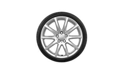 Silver Car Wheel, Black Tire with Transparent Background