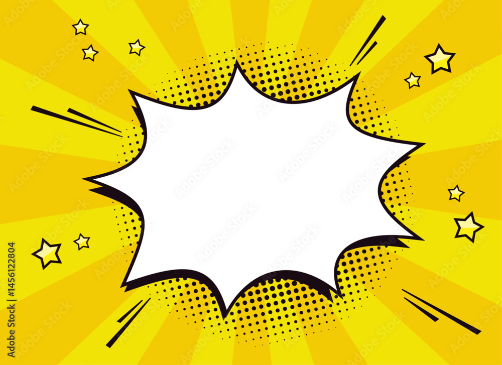 Fototapete blank comic speech bubble template for text in retro pop art style with halftone dots, stars, quotat
