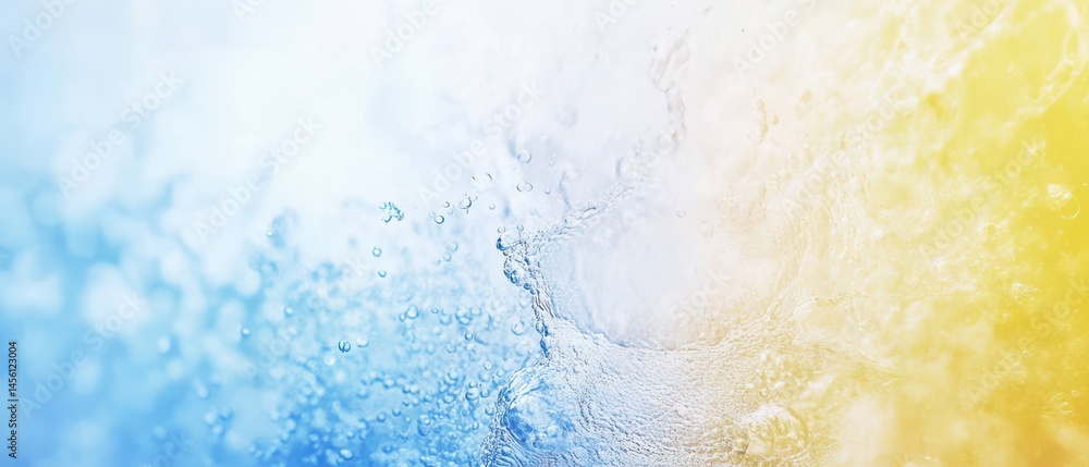 Poster abstract background of splashing water with blue and yellow gradient, creating a refreshing and vibr