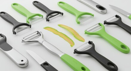 Variety of Peelers and Small Knife on White Background