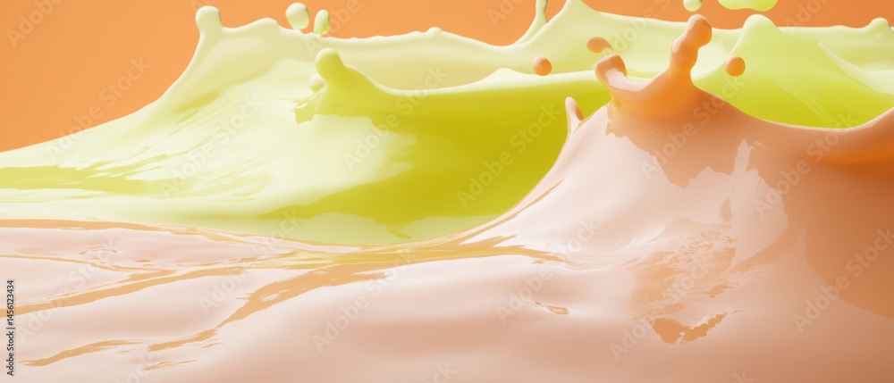 Aufkleber dynamic splash of vibrant yellow and orange liquid mixing together, creating abstract waves and drop