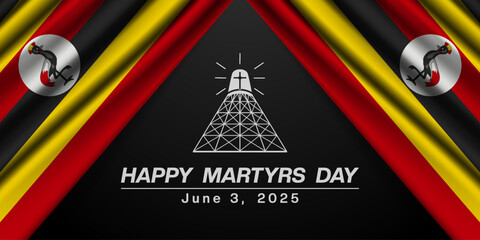 Happy Martyrs Day. Uganda flag and more. Great for posters, banners, social media and more. Black background.