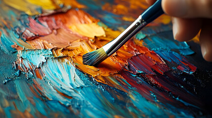 Obraz premium Colorful oil paint strokes being applied to a canvas.