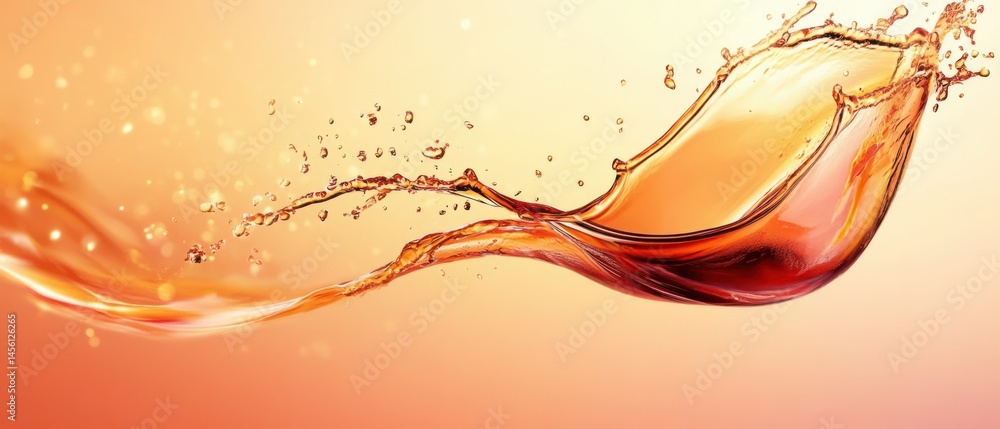 Poster dynamic liquid splash of orange juice with droplets on gradient background concept of refreshment, e