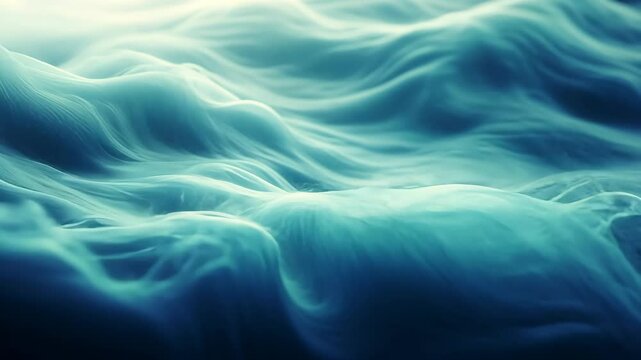 Abstract blue ocean waves with a blurred, fluid, hazy, smooth dreamy background
