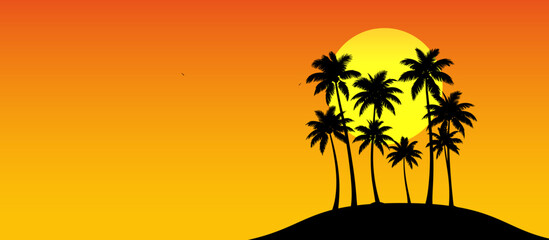 sfondo, sagoma, silhouette, palme tropicali, estate, mare, tramonto, paesaggio, spiaggia, vacanze, relax,