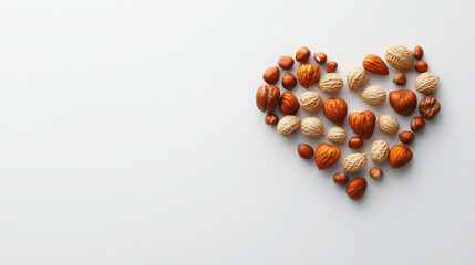 Nutty Love: Heart Made of Different Nuts on White Background (Flat Lay)

