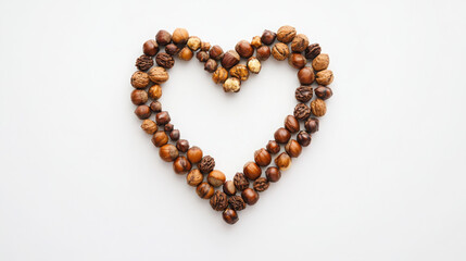 Nutty Love: Heart Made of Different Nuts on White Background (Flat Lay)

