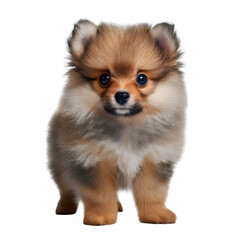 Obraz premium Fluffy Pomeranian Puppy: A charming Pomeranian puppy captivates with its fluffy coat, adorable expression, and bright eyes, exuding warmth and cuteness in a delightful portrait.