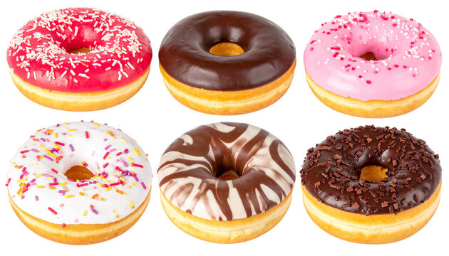 Delicious assorted donuts featuring vibrant colors and toppings, including sprinkles and chocolate glaze, perfect for sweet treat or dessert