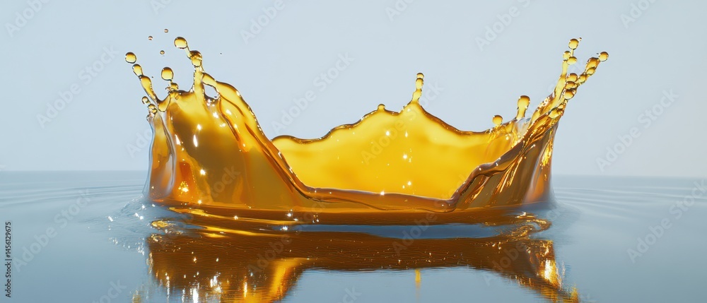 Aufkleber golden liquid crown splash with droplets and ripples, creating dynamic fluid art in a studio setting