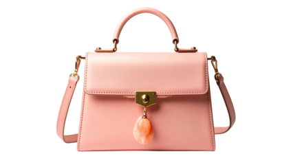stylish pink handbag featuring sleek design and decorative charm. This elegant accessory is perfect for adding touch of sophistication to any outfit