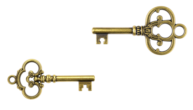Antique keys made of brass, featuring intricate designs and vintage style. These decorative keys evoke sense of nostalgia and mystery, perfect for collectors or as unique home decor