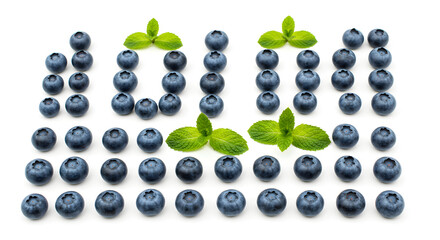 Blueberry Composition Depicting 100 Percent with Mint on a White Backdrop