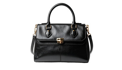 stylish black handbag made of leather, featuring structured design with gold tone hardware and dual handles. This elegant accessory is perfect for both casual and formal occasions, adding touch