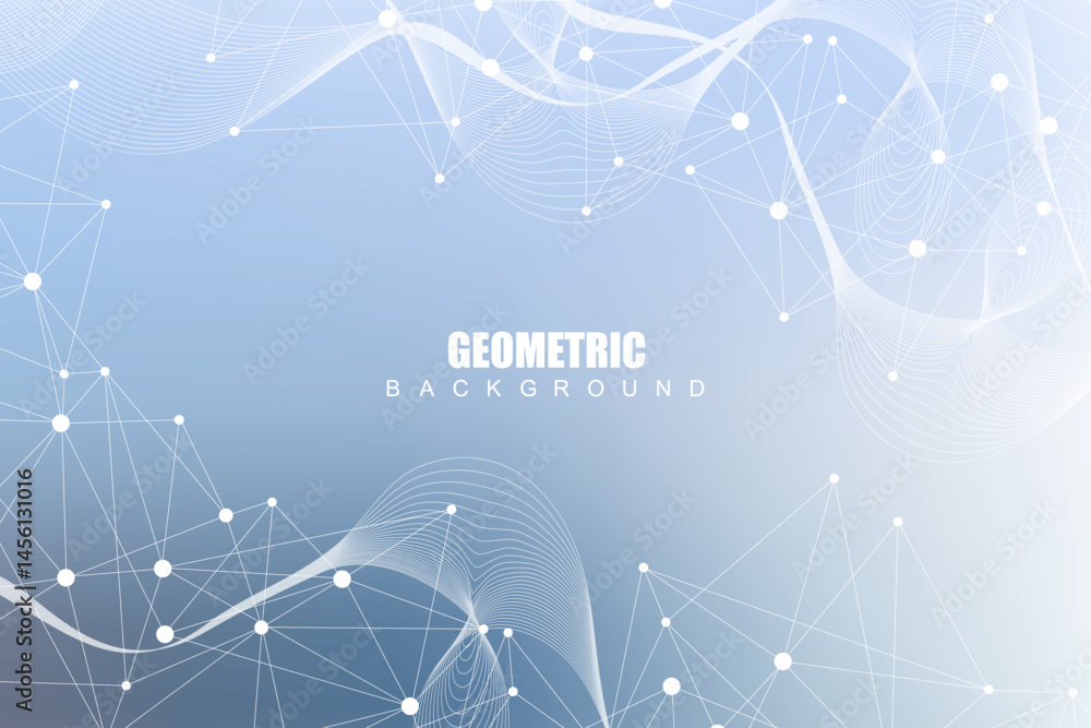 Poster geometric abstract background with connected line and dots. structure molecule and communication. bi