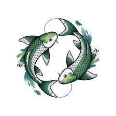 two japanese koi fish encircled as tattoo
