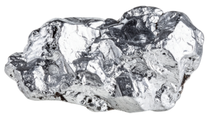 Shiny metallic mineral with rough surface, showcasing silver gray color and unique crystalline structure, often used in various industrial applications