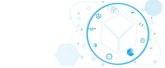 Vector AI chip surrounded by technology icons and digital blue circuits, futuristic design, white background,