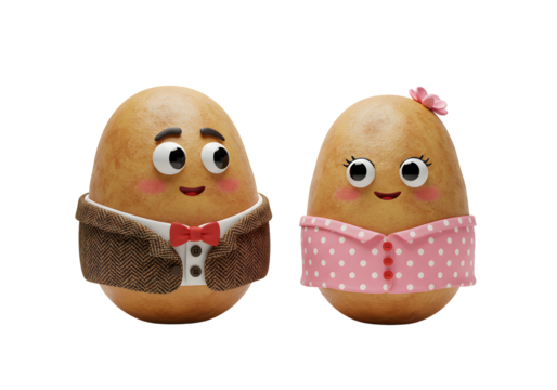 Adorable Cartoon Potato Couple in Love