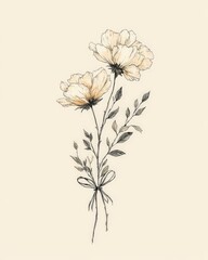 Obraz premium Floral Illustration with Tied Ribbon