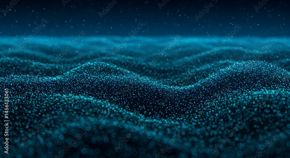 Poster mesmerizing abstract ocean waves teal blue particle simulation, deep sea texture, digital art backgr
