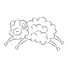 A simple line art illustration of a sheep jumping. Perfect for children's designs and Easter themes.