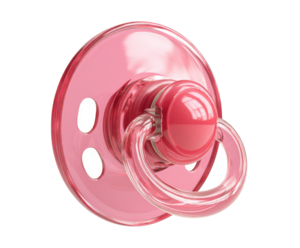 Baby pacifier in soft pink design for infant comfort and soothing on a transparent background, cut out