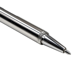 Elegant silver pen for writing and note-taking purposes on a transparent background, cut out
