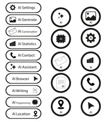 Black set of buttons for artificial intelligent software