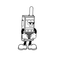 Retro character design of shy walkie talkie outline