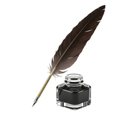 Quill Pen and Inkwell: Vintage Writing Image on transparent background