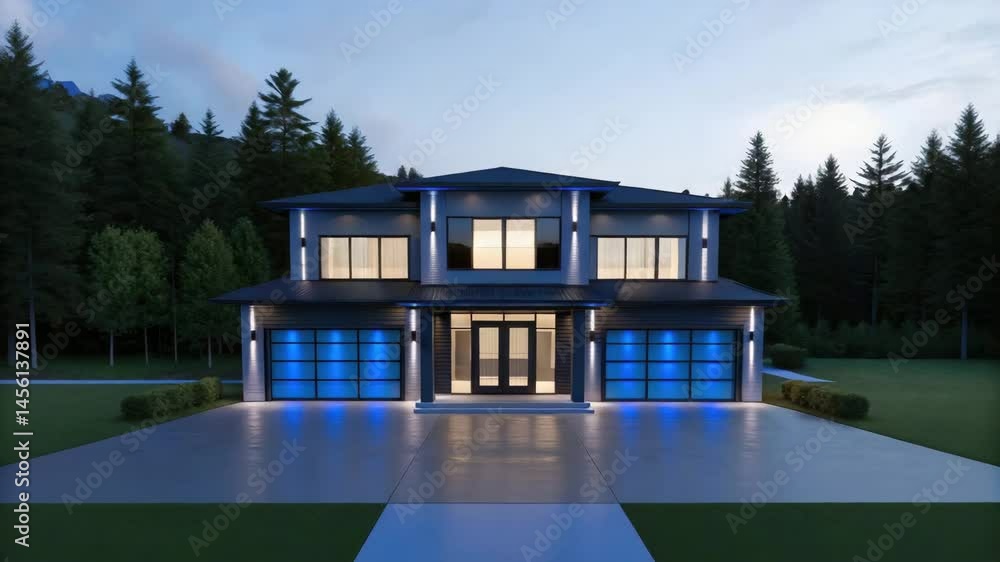 Poster a futuristic home designed to withstand disasters with advanced automation features.